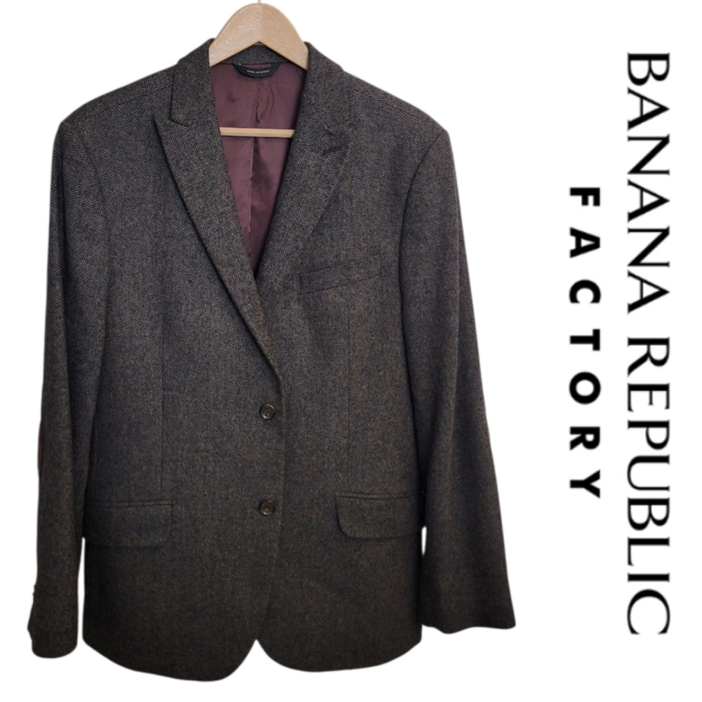 Banana Republic Factory Wool Blend Tweed Herringbone Blazer Jacket Sport Coat